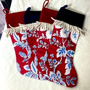 NWOT French Country‎ Christmas Stockings Floral 4 Reversible Red Blue Velvet